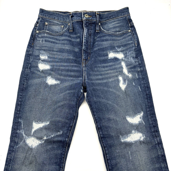 2018 Point Sur Denim Med Wash Distressed High Rise Cropped Jeans 30x26" USA Made - Picture 3 of 15